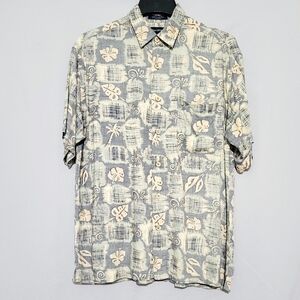 Vintage Marc Edwards Mens Size M floral Hawaiian Print Rayon Button Front Shirt